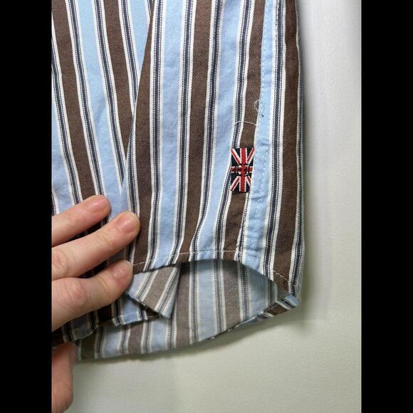English Laundry Boys Size 10 Striped Dress Shirt Blue/Brown Contrast Cuffs $49 - Picture 6 of 12